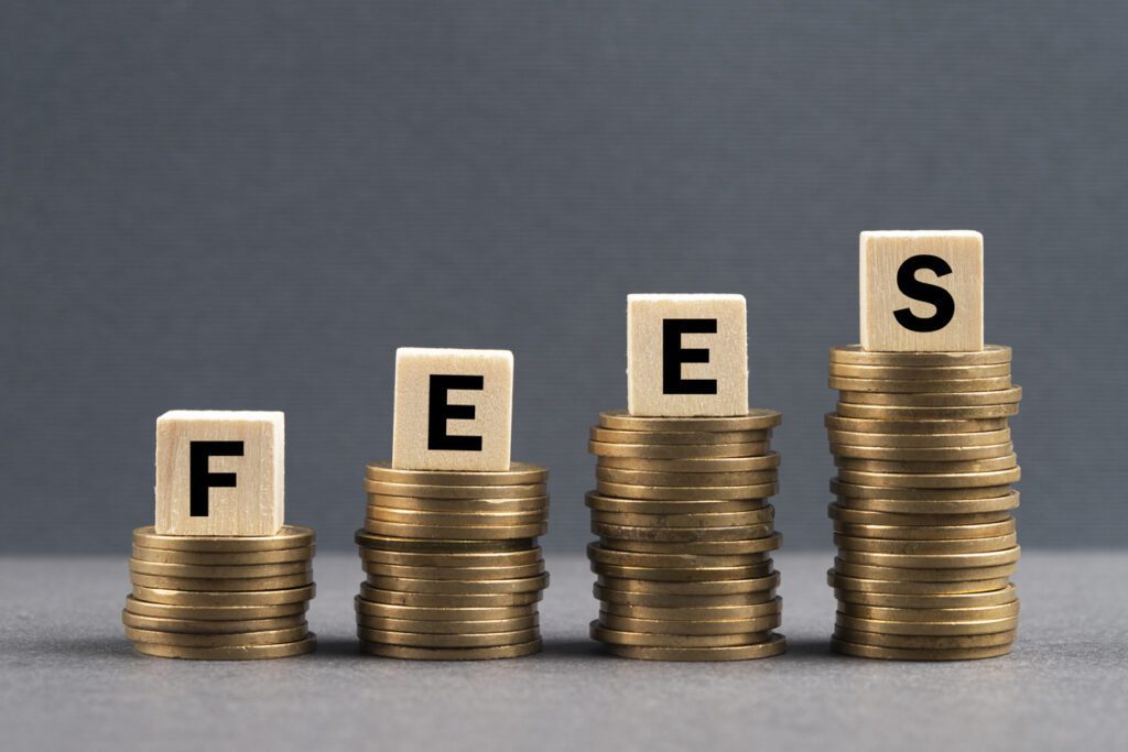 fees text stacked on top of ascending coins